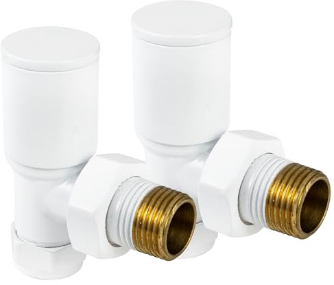 VANCOCO 2Pcs 1/2×15mm Glossy White Angled Radiator Valves Round, Manual Radiator Valves Pair Standard Connection for Heated Towel Rail and Central Heating Modern Bathroom