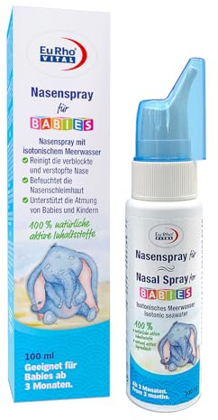EuRho® Vital Nasenspray für Babies ab 3 Monaten | mit 100 ml isotonischem Meerwasser, reinigt und befeuchtet die Nase, unterstützt die Atmung, 100% natürliche Inhaltsstoffe