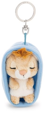 Schlüsselanhänger Sleeping Pets im Körbchen - bunt - Treuer-Plüschbegleiter für Rucksack oder Tasche, Schlüsselhalter für Klein und Groß