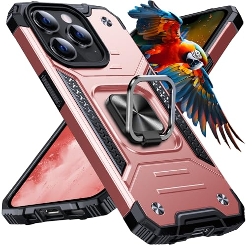 Anqrp Heavy Duty Case for iPhone 13 Pro Case with Enhanced Ring Holder Grip Stand, Military Grade Shockproof Rugged Drop Protective Silicone Hard iPhone 13 Pro Phone Case Cover, Rose Gold