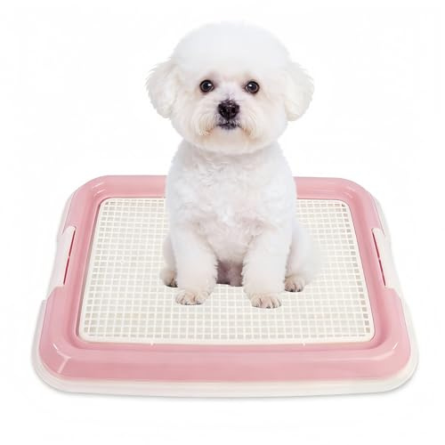 Dmnnlp Dog Potty Tray for Small Dogs, Puppy Potty Training Tray 19.3x14.4 Indoor Dog Toilet, Leak-Proof Pet Pads Holder (Pink)