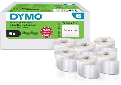 DYMO Original LabelWriter Mehrzwecketiketten | 54 mm x 70 mm | 6 Rollen mit je 320 leicht ablösbaren Etiketten (1.920 Stück) | für LabelWriter Etikettendrucker und Beschriftungsgerät