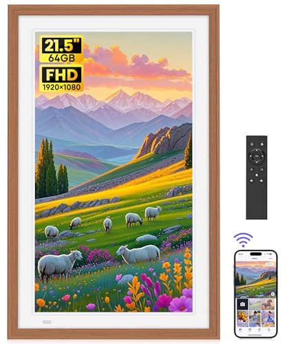Cadre photo numérique 64 Go 21,5 avec télécommande – FHD 1920 x 1080p IPS Cadre photo numérique rotatif automatique Cadre photo électronique Partage des photos/vidéos instantanément