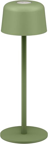 goobay Kabellose LED-Tischleuchte 25 cm, 3 Helligkeitsstufen, Touch-Bedienung, 150 lm, 3000 K, warmweiß, Akku bis 12 Std., IP44 Spritzwasserschutz, Metallgehäuse, inkl. USB-C-Ladekabel - grün, 77677
