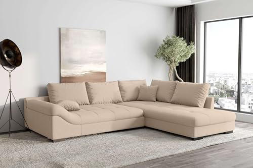 99rooms Terra Ecksofa Polsterecke Eckcouch Strukturstoff Neve Beige Ottomane Rechts