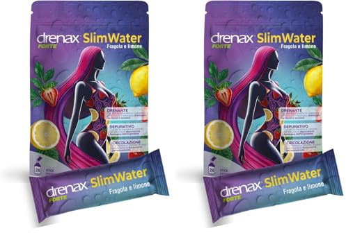 Drenax Forte Slim Water Fragola e Limone Integratore Drenante 24 Bustine Effervescenti - Integratore Detox e Drenante Naturale con Ananas, Betulla e Pilosella | 24 Bustine Effervescenti Senza Zucchero