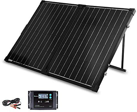 Renogy 100 Watt 12 Volt Portable Solar Panel with Waterproof 20A Charger Controller Foldable 100W Solar Suitcase with Adjustable Kickstand for Power Station, 100W Panel-20A Controller, Black