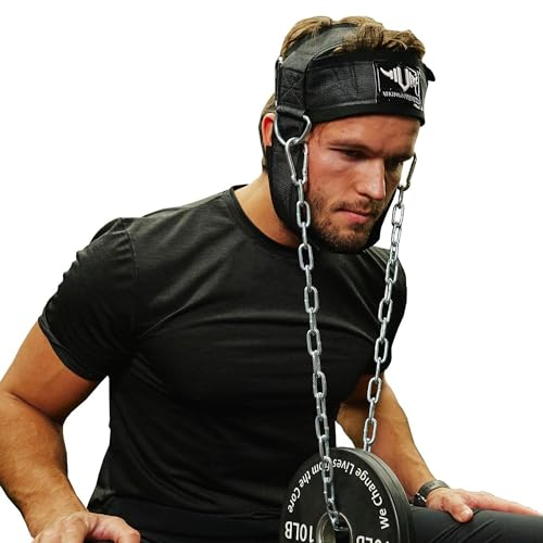 VIKINGSTRENGTH Nacken-Geschirr, gepolsterter Kraft-Trainer, Premium-Qualität für Nackenlocken und Training, Kopftrainer für Sport und Fitness, D-Ring + V-Strength Workout App