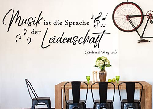tjapalo® a18 Wandtattoo musik noten Wandaufkleber Wohnzimmer Wandtattoo Spruch Musik ist die Sprache der Leidenschaft, Farbe: Schwarz, Größe: B120xH49cm