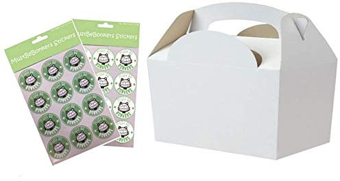 MustBeBonkers Plain Coloured Meal Box for Children/Kids - Perfect for Picnics, BBQs, and Birthday Parties - Biodegradable - With Seal Stickers (White, 30 Packs)