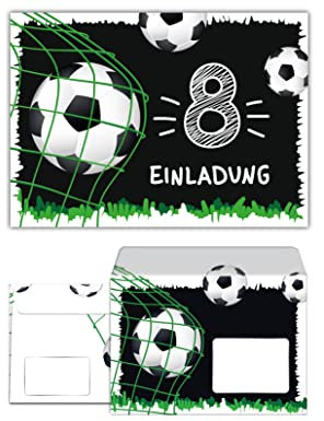 12 Einladungskarten incl. 12 Umschläge zum 8. Kindergeburtstag achte Geburtstag Jungen Fussball Fußball