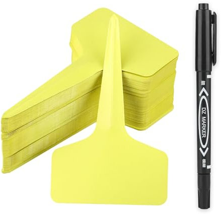 KINGLAKE 100 etiquetas de plástico para marcadores de plantas, color amarillo, para verduras, hierbas, 6 x 10 cm (amarillo)