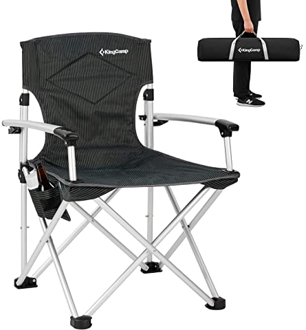 KingCamp Campingstuhl Faltbar Anglerstuhl mit Getränkehalter & Tragetasche Ultragroß mit Hochlehner Bequem Gepolster Klappstuhl,Outdoor