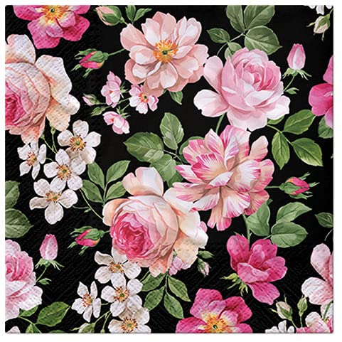 20 Servietten Dunkle Eleganz der Rosen | Blumen | Tischdeko 33x33cm