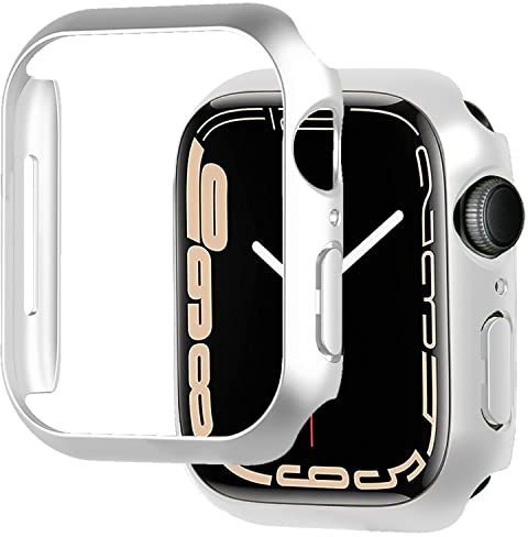 Miimall 2 Stück Kompatibel mit Apple Watch Series 8/7 41mm 45mm Hülle, Harter PC Schutzrahmen Ultradünne Kratzfest Stoßfest Schutzhülle für Apple Watch Series 8/7 45mm - Silber+Silber