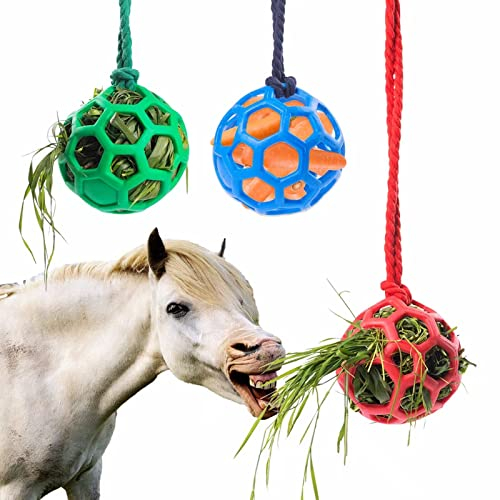 Pferde-Leckerli-Ball, Heu-Futterstation, Spielzeug, 3 Stück, Ziegen-Futterball zum Aufhängen, für Schaf, Pferde, Ziegenfutterspender und lindert Stress
