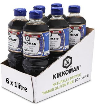 Kikkoman Tamari Gluten free Soy Sauce, 1 Litre, (Pack of 6), Naturally Brewed