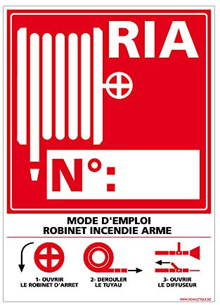 Signalétique.biz - Panneau RIA Mode d'Emploi - Robinet Incendie Armé - Adhésif - 210 x 300 mm