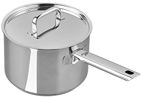 Tala Performance Stainless Steel 18cm Dia Deep Saucepan with Stainless Steel lid, Made in Portugal, with Guarantee, Suitable for All hob Types Including Induction Polished Mirror Shine Finish