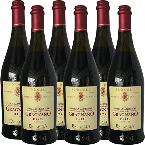 Vino Gragnano Dop | Rosso Frizzante Naturale | Penisola Sorrentina | I Nobili del Regno di Napoli | 6 Bottiglie da 75 Cl | Campania | Idea Regalo