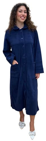 SGARLATA HOME Vestaglia da Donna in Pile di Viscosa Interamente Abbottonata Art. Rosanna (4XL, Blu)