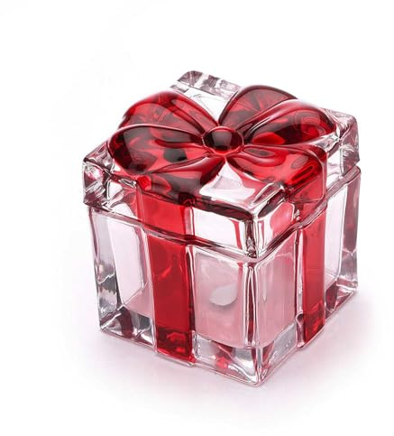 Gkesgm Bol carré en cristal avec couvercle en forme de nœud, boîte de rangement lourde, bol à sucre, bol décoratif de Noël, rouge