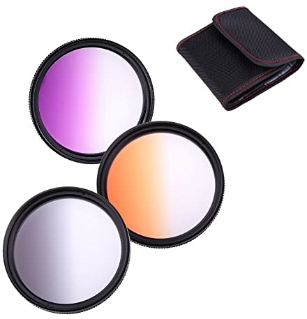 Filtres de couleur gradués pour appareil photo Pentax DA 18-55 mm f/3.5-5.6 AL WR Zoom Objectif Pentax smc DA 50 mm f/1.8 52 mm Orange Violet Gris