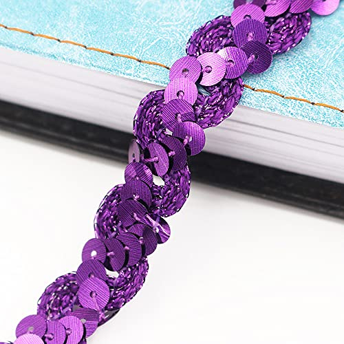 10m*6mm Pailletten Bänder Farbiges Glitzer Paillettenband Borten Rolle,Paillettenbesatz Applikation Paillettenband Stretch Paillettenbesatz,für Schmuckherstellung,Bandherstellung,Kostüme,Dunkellila
