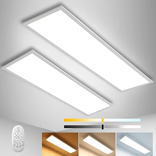 2PCS Dimmbar LED Deckenleuchte Panel 100x25 cm mit Fernbedienung, 28W Deckenpanel mit Stark Leuchtkraft Licht, 2700K - 6500K Warmweiß Kaltweiß Tageslicht Dünn Deckenlampe für Büro Werkstatt Wohnzimmer