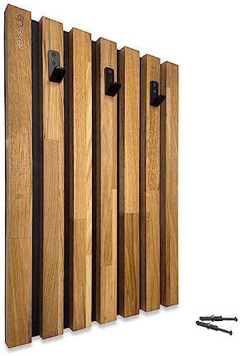 Patère murale en bois de chêne avec Lamelles noires 40 x 60cm porte manteau mural bois original design porte vetement mural porte-manteau mural tasseaux murale en bois porte manteau moderne