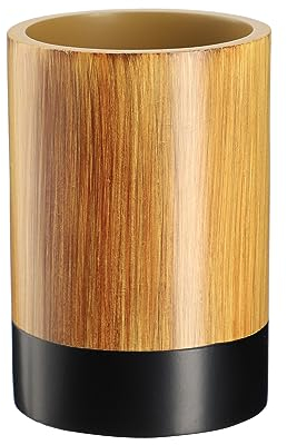 KADAX Vaso de baño, 350 ml, vaso para cepillos de dientes de poliresina con patrón de madera, 7,5 x 11 cm, soporte para cepillos de dientes para baño y WC, vaso higiénico para cepillos de dientes