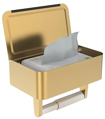 WZKALY Toilettenpapierhalter mit Ablage, Tücherhalter für Badezimmer, Spülbarer Tücherspender, Edelstahl Toilettenpapierrollenhalter mit Aufbewahrung für Feuchttücher Wandmontage (Gold, Reguläre Rolle