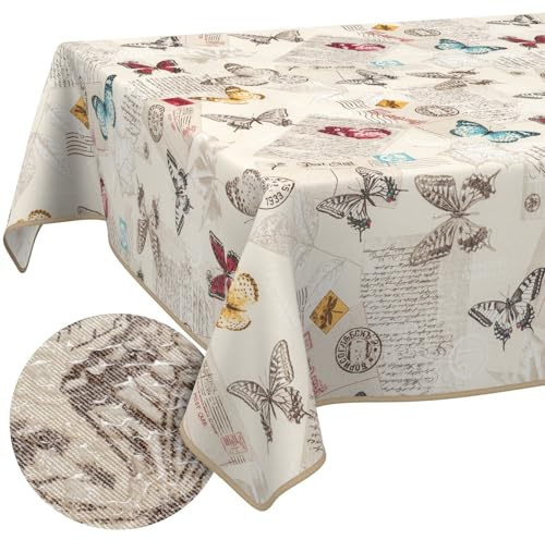 Tischdecke aus Stoff Textil abwaschbar Tischwäsche Tischtuch Baumwolle Polyester Butterflies 280x140cm In-/Outdoor Tischdecke