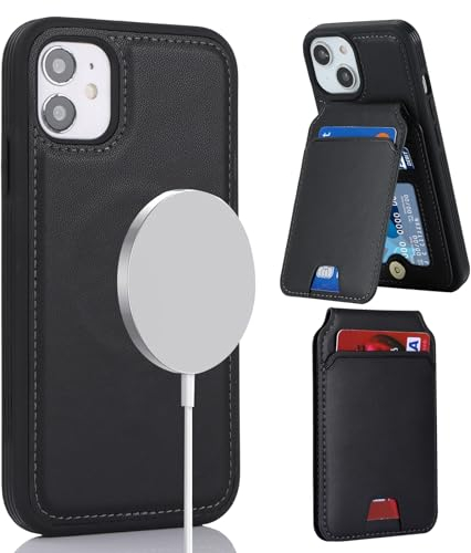 ELTEKER Hülle für iPhone 11 Handyhülle mit Kartenfach Magnet-Kartenetui Kabelloses Laden Kompatibel, Leder Klapphülle Schutzhülle für iPhone 11 - Schwarz