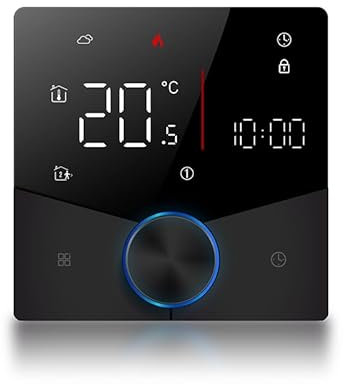 MincoHome Smart Knob Thermostat for Underfloor Electric Heating/Gas Boilers, Remote Voice Control Programmable WiFi Temperature Controller with Adjusting Wheel (Schwarz Elektrische Heizung)