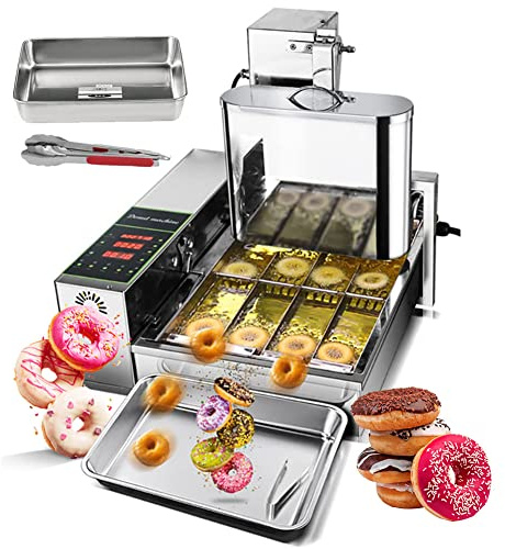 2000w buñuelos comerciales que hace la máquina, 4/6 líneas mini fabricante de rosquillas con panel de control inteligente, espesor de rosquilla de fryer de rosquilla digital Auto Flip