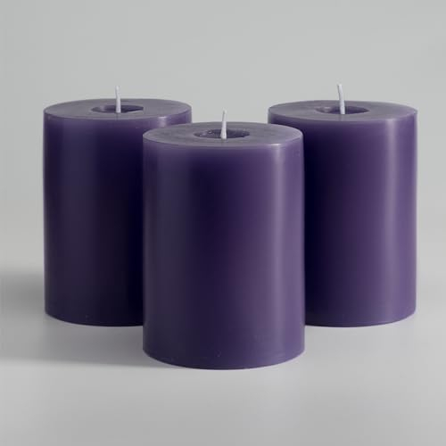 Memoward Stumpenkerzen Lila,Kerzen Groß 3er Set,Lange Brenndauer ca.50+ Std,Saubere Verbrennung,Unparfümiert,für Haushalt,Feiern und Gastronomie Deko,(7.5 x 10 cm-3er, Lila)