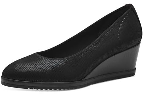 Tamaris Damen Pumps Textil Keilabsatz bequem; Black Structure, EU 38