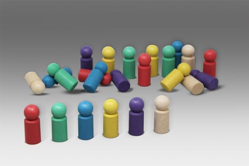 WISSNER 24 XXL-Spielfiguren Set in 6 lebhaften Farben - Öko-Freundliches RE-Wood Material, PEFC Zertifiziert - Perfekt für Lern- und Brettspiele - Jumbo Mensch Ärgere Dich Nicht Figuren