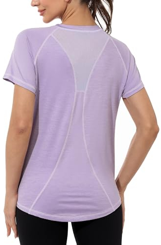 Gyabnw Women's Sports T-Shirt Gym Yoga Workout Tops for Women Crew Neck Running Fitness Athletic Short Sleeves Tee Purple
