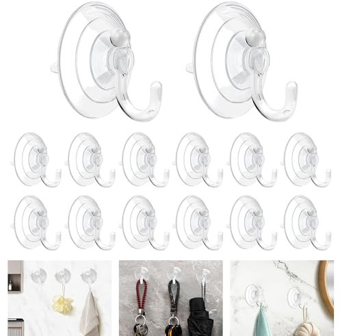 ADERTOS 20 Ganci a Ventosa in PVC con Ganci in Plastica Diametro 60 mm Ganci a Ventosa Trasparenti Senza Foratura Gancio da Parete con Ventosa per Lucine Asciugamani per Finestre Bagno