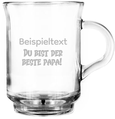 Alsino Personalisiertes Teeglas mit Gravur Çay Glühweinglas 250 ml mit Henkel - Tee Espressotasse & Punsch - Graviert Name & Spruch personalisiert - Geschenk - Glas für Heißgetränke