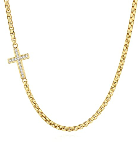 GAVU Herren Edelstahl-Kreuz mit Diamanten und schwarzen Zirkonia Halskette