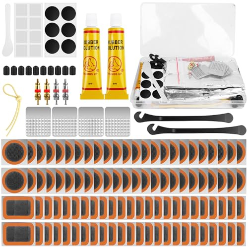 Omsscun 134 PCS Puncture Repair Kit with Patches & Levers for Bike Tyre | Bicycle Puncture Repair Kit with Valve Tools, Bike Tyre Puncture Repair Kit for Mountain, Commuter, Bikes, Motorcycle