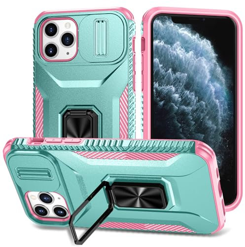 JSENMlN Custodia iPhone 11 Pro,Antiscivolo Antiurto Cover Scorrevole Protezione Fotocamera Custodia per iPhone 11 Pro 5.8 (Verde rosato)