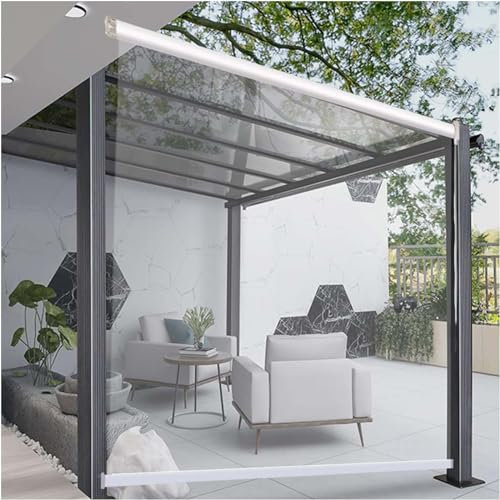 MAYFABD Transparent Roller Blinds 100% Waterproof Clear Roll Up Blinds Outdoor Pergola Roller Shade Blind PVC Transparent Vinyl Waterproof Curtain Wind and Dust Proof Customizable,200 * 200cm