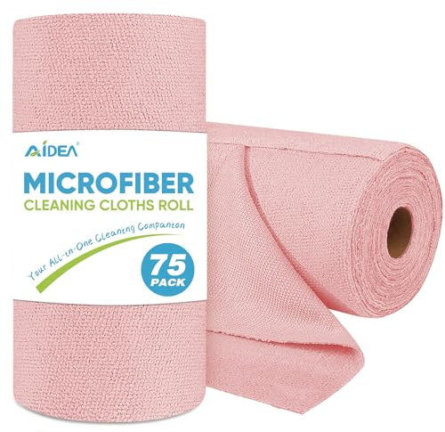 AIDEA Lot de 75 Rouleaux de Chiffons de Nettoyage en Microfibre réutilisables, lavables pour Voitures, Chiffons de Nettoyage Non Pelucheux pour Maison, Cuisine, fenêtre, 29 x 29 cm - Rose