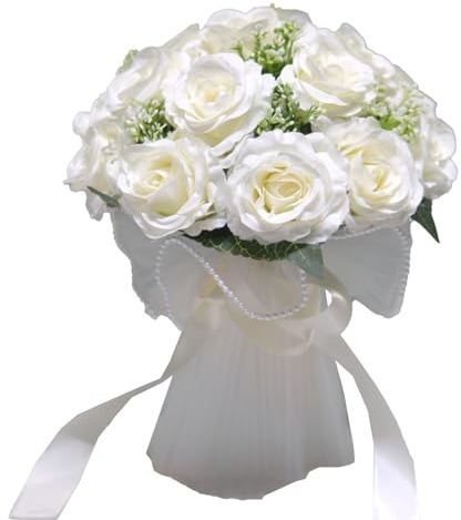 MINGZHE Hochzeitssträuße für die Braut, Künstliche Rosen, Brautstrauß für Brautjungfern, Hochzeit, Brautsträuße, Heimparty, Hochzeitsdekoration(Creme)