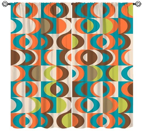 SHElifestyle Retro-Vorhang aus der Mitte des Jahrhunderts, bunt, 50er-, 60er-, 70er-Jahre-Stil, Fensterbehandlungen für Schlafzimmer, Vintage, abstrakt, geometrische Vorhänge für Küche, Wohnzimmer, B