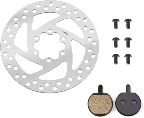 Bamyli Disco de freno de 140 mm con 2 pastillas de freno de disco, disco de repuesto para scooter eléctrico Segway Ninebot F20 F25 F30 F40, compatible con KUGOO M4 / M4 Pro Electric Scooter, con 6